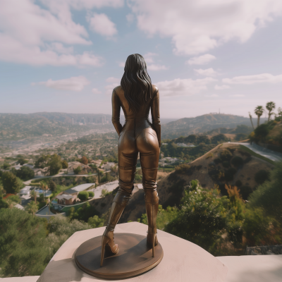 Bronze Statue Overlooking Hollywood Hills