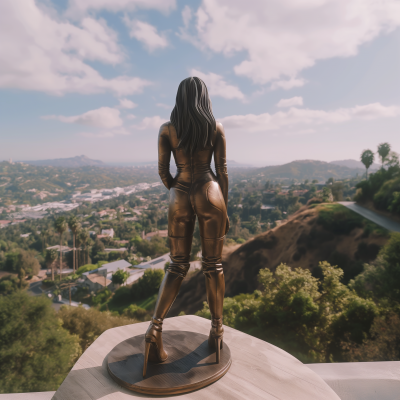 Bronze Statue Overlooking Hollywood Hills