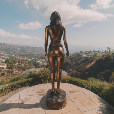 Bronze statue overlooking Hollywood Hills