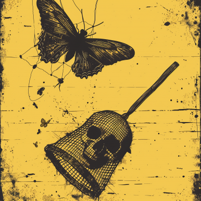 Butterfly Net with Skull Poster Illustration