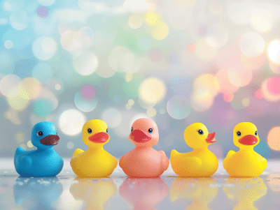 Colorful Rubber Ducks Swimming