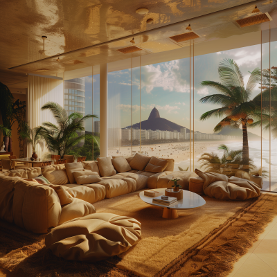 1980s Luxury Living Room Overlooking Brazilian Beach