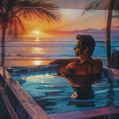 1980s Beach Sunset Contemplation