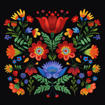 Colorful Embroidered Floral Design
