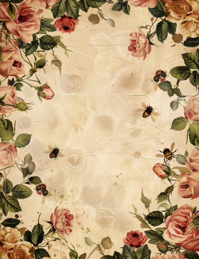 Vintage Roses and Bees Scrapbook Paper