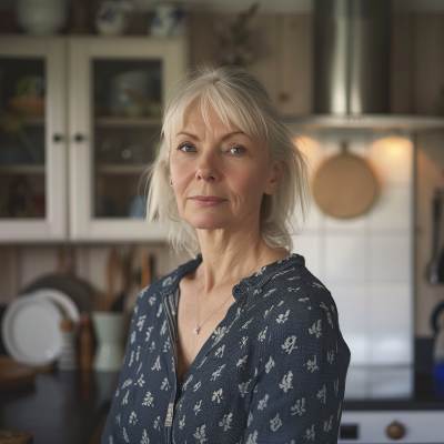 Middle-Aged Woman in Nordic Style Kitchen