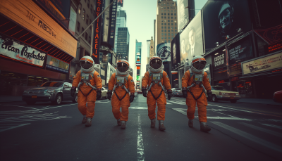 Astronauts on a Vintage Chinatown Street