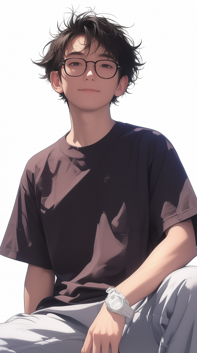 Anime-inspired Illustration of a Confident Teenage Male