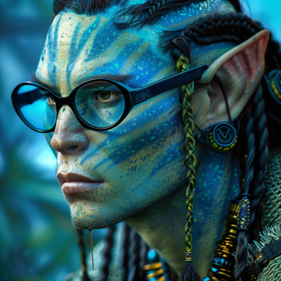 Male Na’vi with black rimmed glasses and braided hair