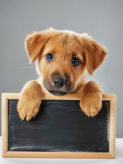 Cute Puppy Holding Blackboard