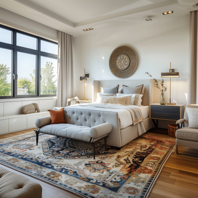Transitional Bedroom with Rug