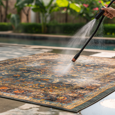 Cleaning Rug with Garden Hose