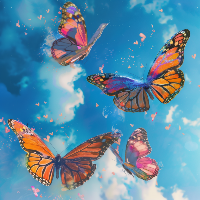 Colorful Butterflies in the Blue Sky