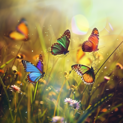 Colorful Butterflies on Green Meadow