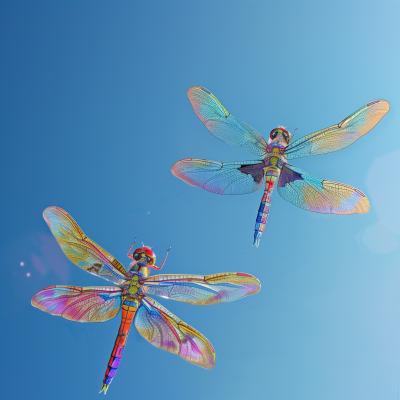 Colorful Dragonflies in the Blue Sky