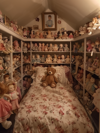 Victorian Dolls in a Child’s Mansion Bedroom