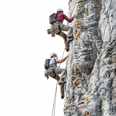 Mountain climbers on white background