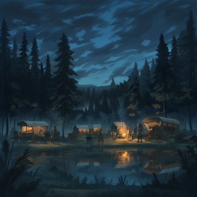 Camp by a Pond in the Forest