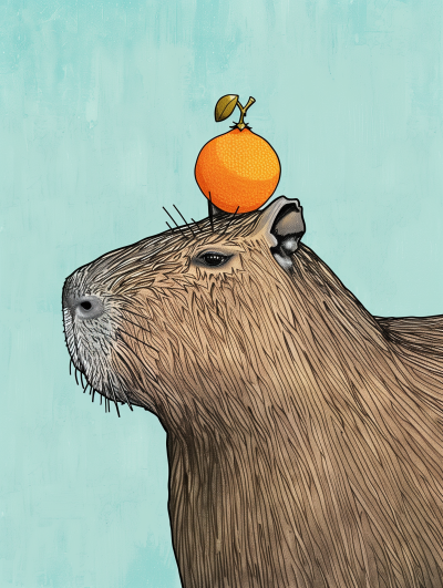 Capybara with tangerine
