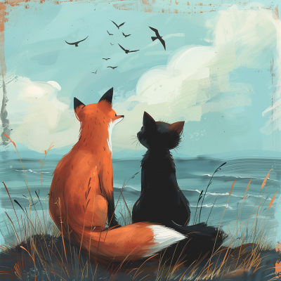 Fox and Black Cat Friends