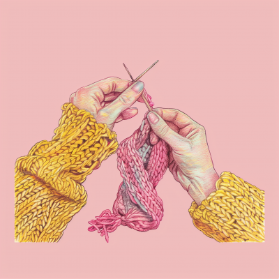 Knitting a Scarf Illustration