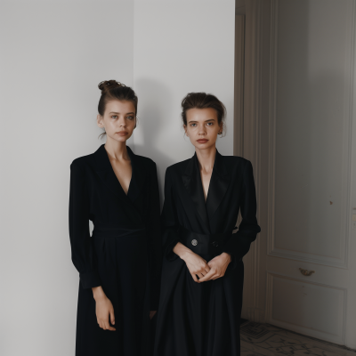 Two girls in black suits