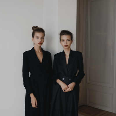 Two Women in Black Formal Suits