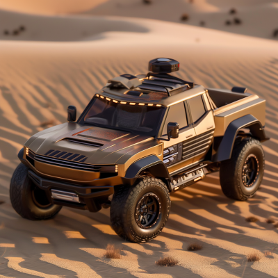 Futuristic Matte Bronze Pickup Truck in Desert
