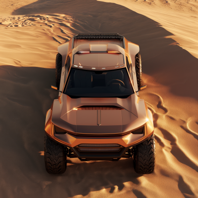 Futuristic Copper Pickup Truck in Desert