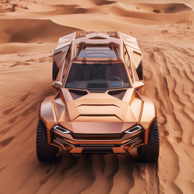 Futuristic Matte Copper Pickup Truck in Desert