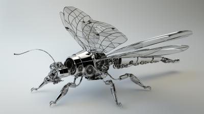 Chrome Mechanical Dragonfly Robot in Space Ship Scale