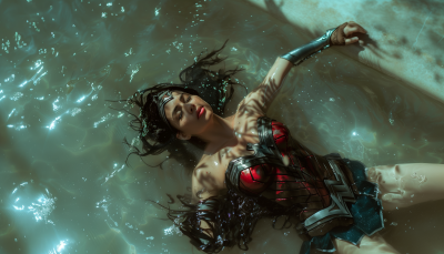 Defeated Superheroine in Water