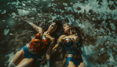 Defeated Superheroines in Water