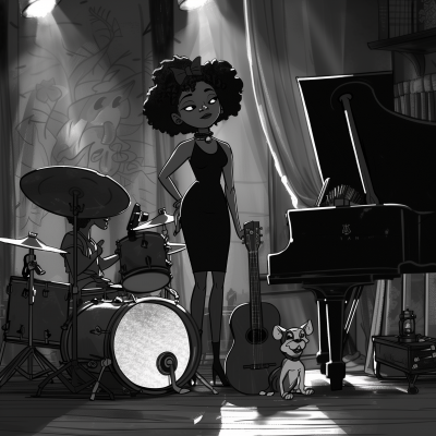 Black and White Jazz Club Cartoon