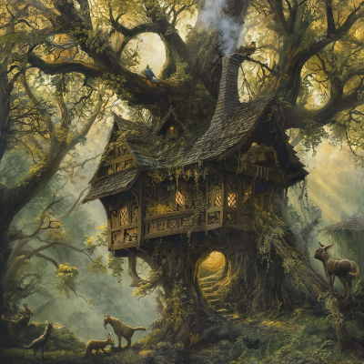 Mystical Medieval Wooden House in Forest