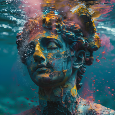 Colorful Poseidon Statue Underwater