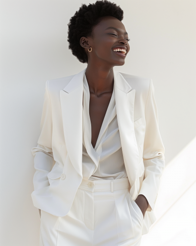 Elegant Model in White Suit