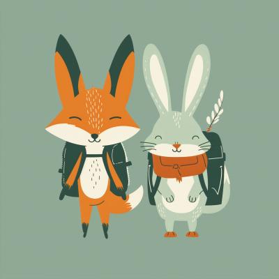 Fox and Rabbit Friends Illustration