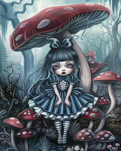 Goth Alice in Wonderland Pop Surrealism Illustration
