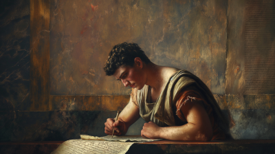 18 Year Old Young Man Writing a Letter in Pompeii