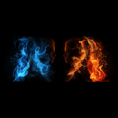 Blue Fire Silhouettes of Man and Woman
