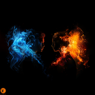 Fire Silhouettes of a Man and Woman