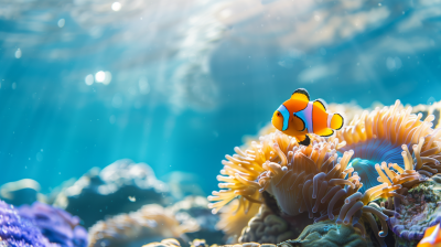 Clown Coral Fish in Blue Ocean