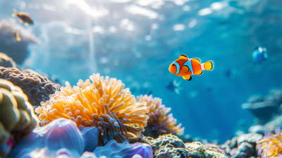 Clown Coral Fish in Blue Ocean