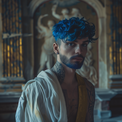 Blue Haired Male in Ancient Greek Toga