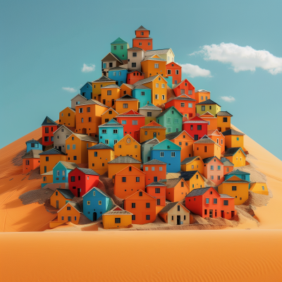 Pyramid of Singularly Colored Houses in Badain Jaran Desert