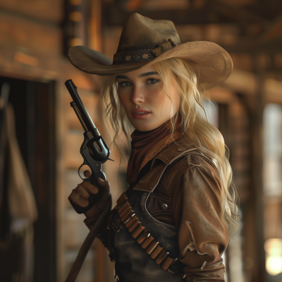 Blonde Gunslinger in Wild West
