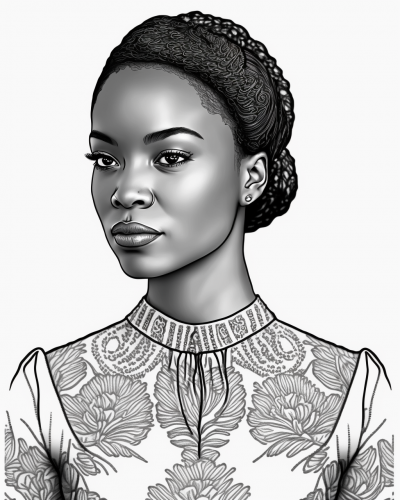 Adult Coloring Page of African American Woman in Ankara Dress