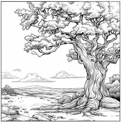 Black and White Tree Coloring Page