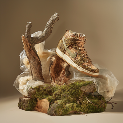 Eco-Friendly Moss and Tree Bark Nike Air Sneakers Still Life